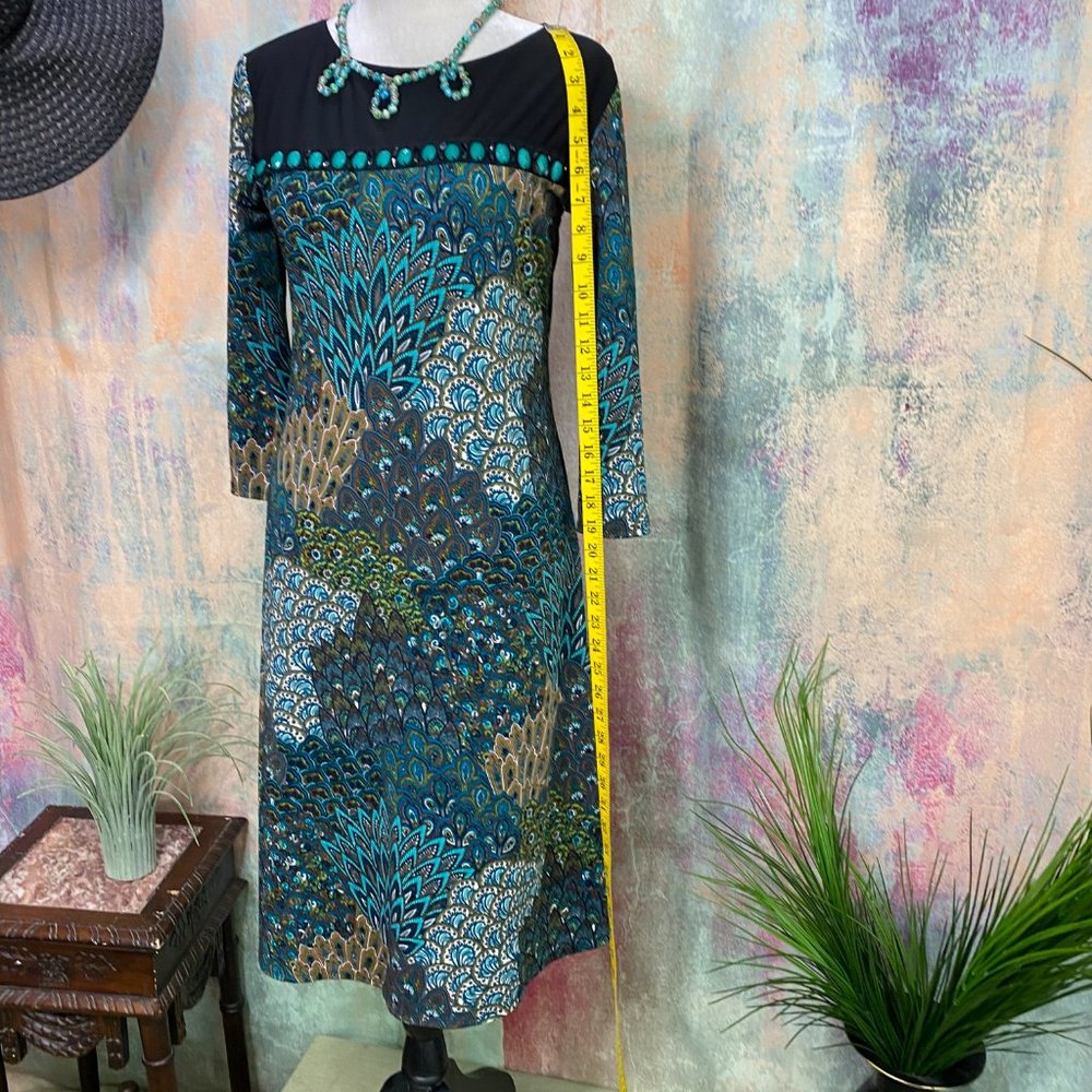 π Gemstones & Peacock Design 70s Style Dress - Picture 8 of 14